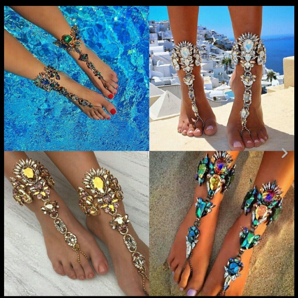 2 Crystal Toe Ring Anklets